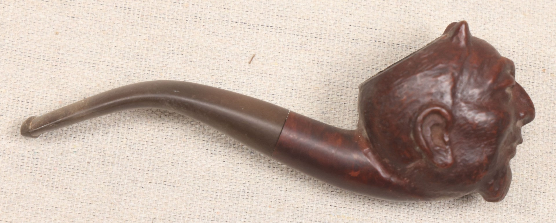 Lot 012 - Vintage Hand-Carved Figural Devil Head Briar Pipe By Weber, Stamped "Imported Briar," With Stem