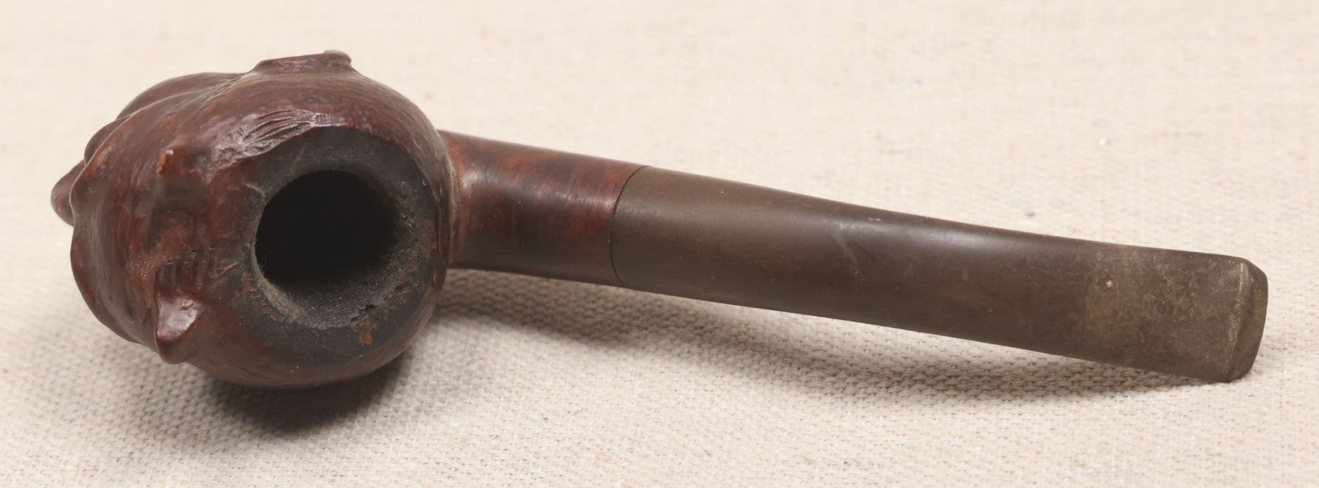 Lot 012 - Vintage Hand-Carved Figural Devil Head Briar Pipe By Weber, Stamped "Imported Briar," With Stem