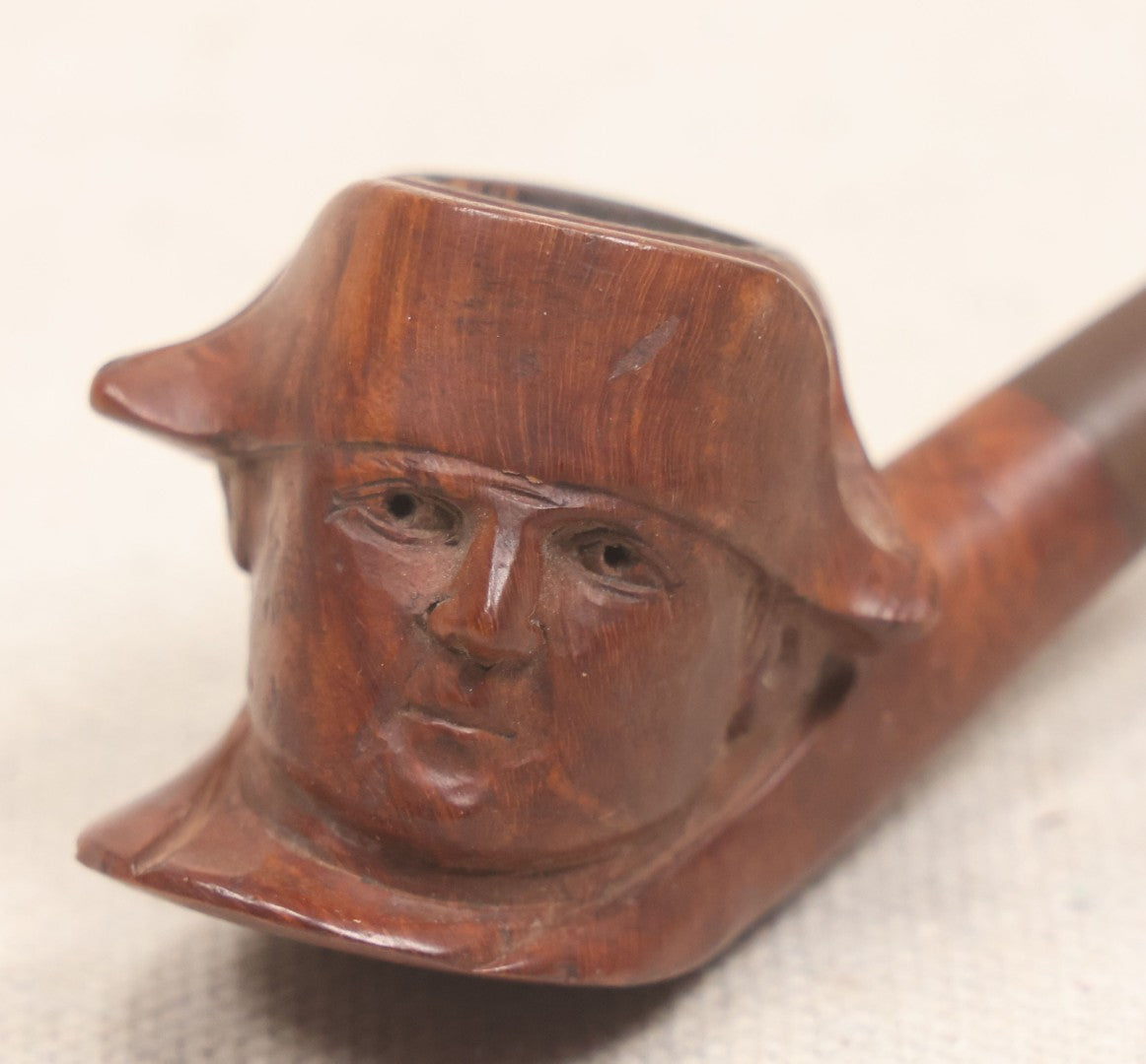 Lot 013 - Vintage Hand-Carved Figural Napoleon Head Briar Pipe, Marked "France," With Stem