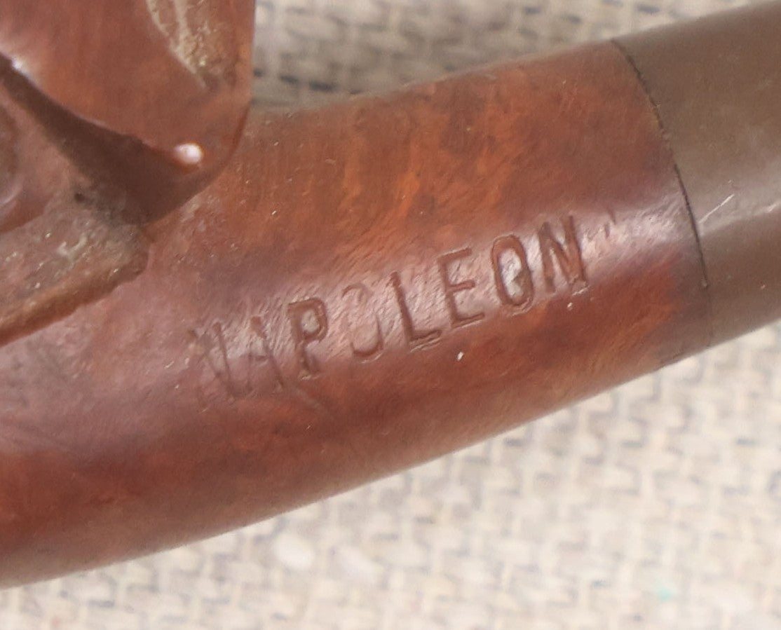 Lot 013 - Vintage Hand-Carved Figural Napoleon Head Briar Pipe, Marked "France," With Stem