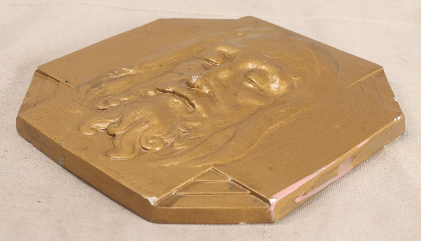 Lot 014 - Vintage Jesus Christ Shroud Of Turin Molded Chalkware Wall Hanging Plaque After Sylvia Daoust (Canadian, 1902-2004)