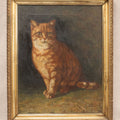 Lot 018 - Vintage Oil Painting On Canvas, Portrait Painting Of A Ginger Tabby Cat, Unsigned, In Gilt Frame, 17" x 21"