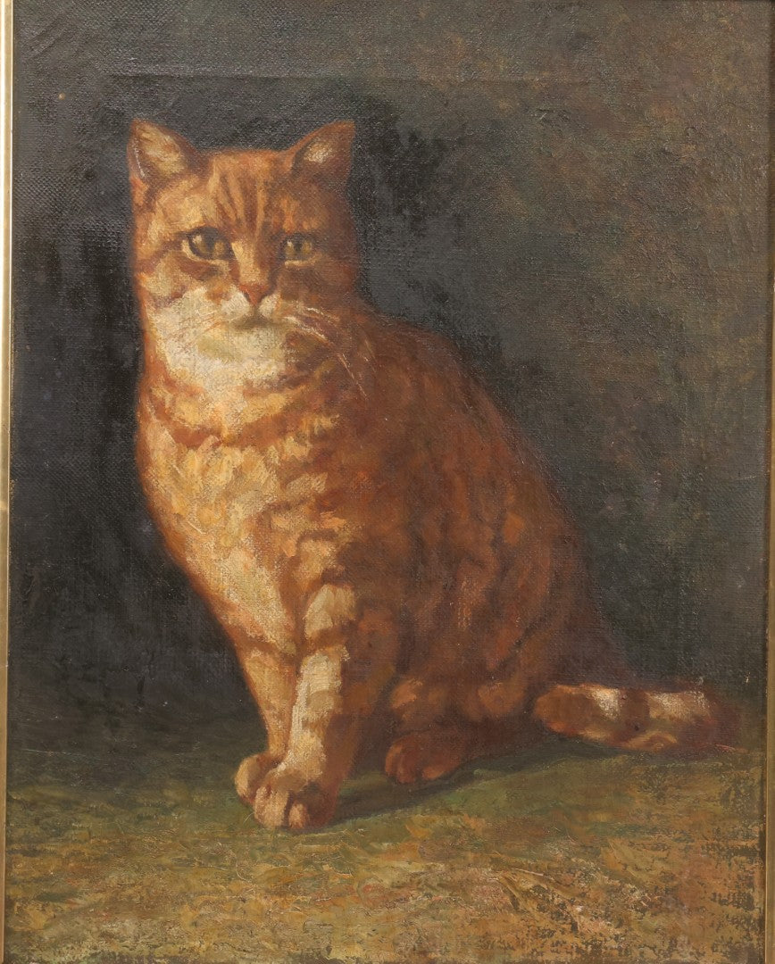 Lot 018 - Vintage Oil Painting On Canvas, Portrait Painting Of A Ginger Tabby Cat, Unsigned, In Gilt Frame