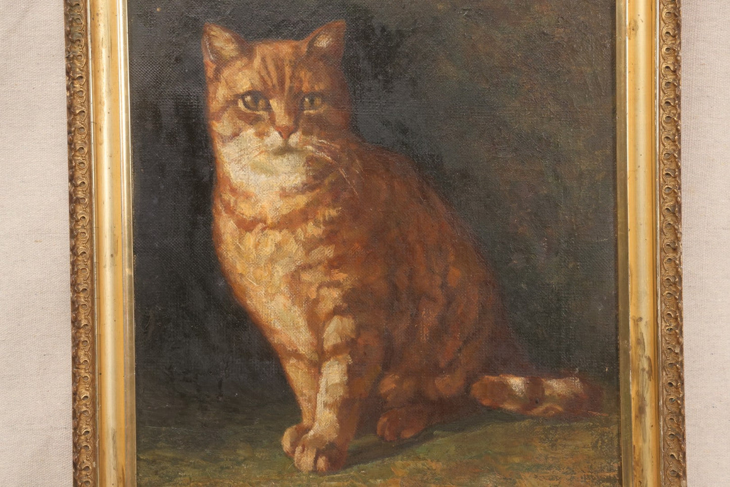 Lot 018 - Vintage Oil Painting On Canvas, Portrait Painting Of A Ginger Tabby Cat, Unsigned, In Gilt Frame