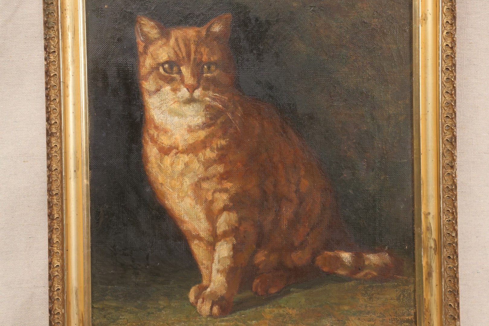 Lot 018 - Vintage Oil Painting On Canvas, Portrait Painting Of A Ginger Tabby Cat, Unsigned, In Gilt Frame