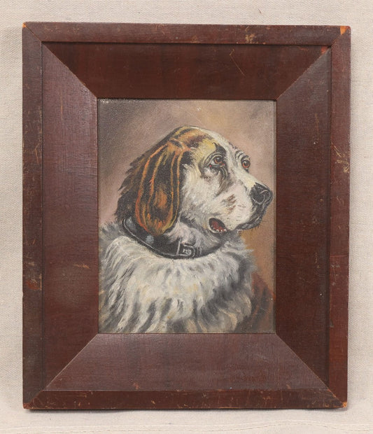 Lot 019 - Vintage Oil Painting On Board, Portrait Of A Saint Bernard After Sir Edwin Henry Landseer (English, 1802-1873), In Wood Frame