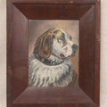 Lot 019 - Vintage Oil Painting On Board, Portrait Of A Saint Bernard After Sir Edwin Henry Landseer (English, 1802-1873), In Wood Frame, 11" x 13"