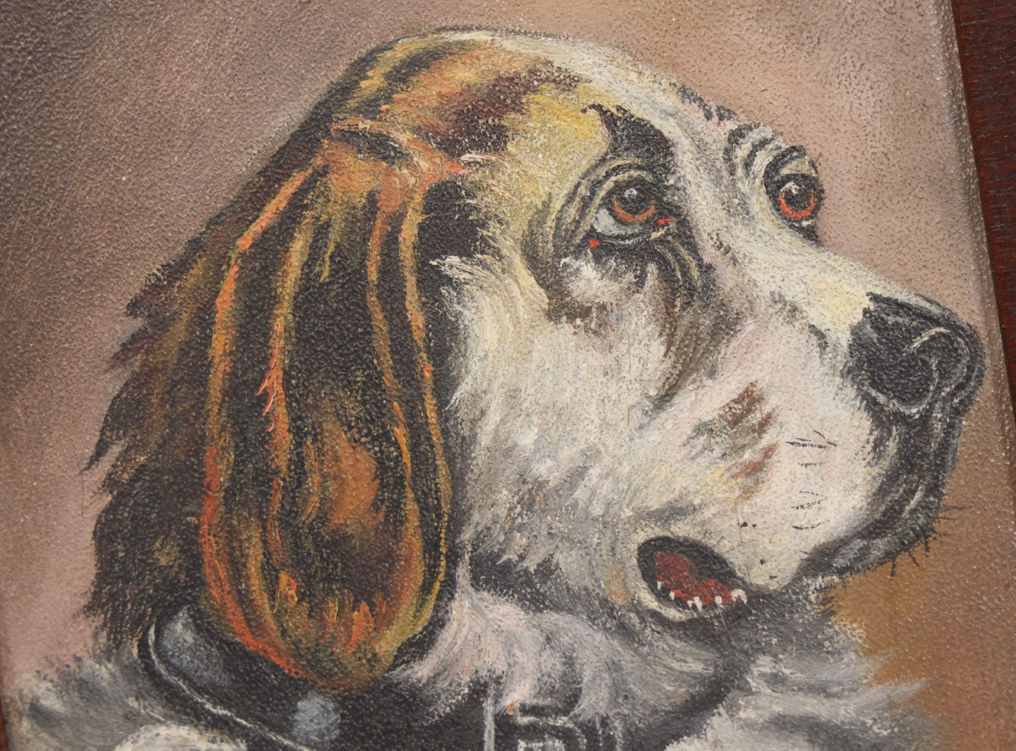 Lot 019 - Vintage Oil Painting On Board, Portrait Of A Saint Bernard After Sir Edwin Henry Landseer (English, 1802-1873), In Wood Frame
