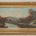 Lot 021 - Antique Oil Painting On Canvas, Mount Washington From The Saco River, White Mountains, New Hampshire, Hudson River School Autumn Landscape With Snow-Capped Presidential Range, 22-3/4" x 13-3/4"