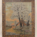 Lot 022 - Antique Oil Painting On Wood Panel, Landscape With Trees And Home At Sunset, Unframed, 20-1/8" x 24"