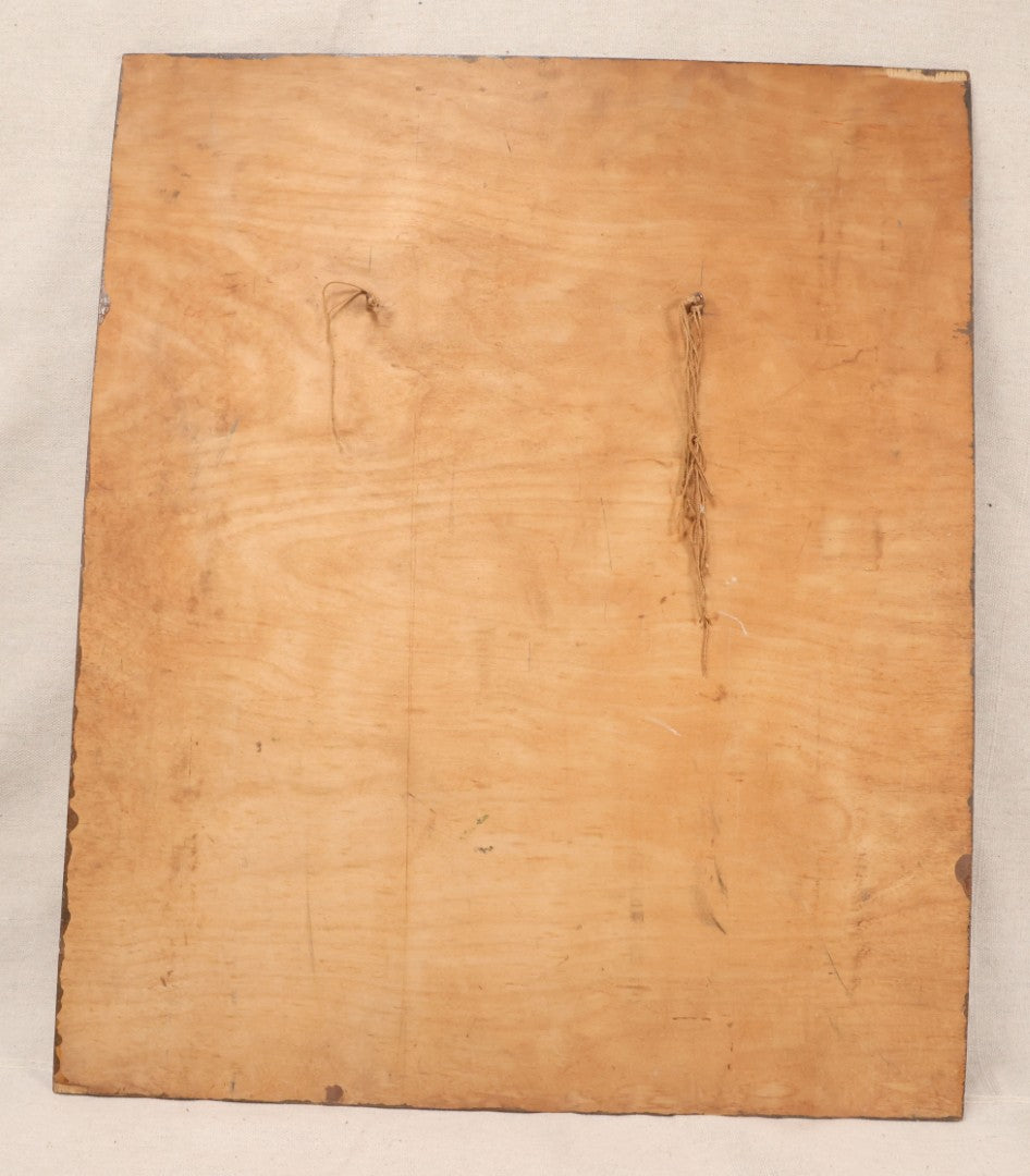 Lot 022 - Antique Oil Painting On Wood Panel, Landscape With Trees And Home At Sunset, Unframed