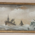 Lot 023 - Antique Pastel Painting On Paper, Maritime Scene "Leaving Old Erin" With Ships, Lighthouse, And Zeppelin, Inscribed "Erin Go Bragh" ("Ireland Forever"), Framed, 11-1/8" x 20-1/8"