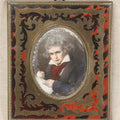 Lot 025 - Antique Miniature Portrait Painting On Porcelain After Stieler's 1820 Portrait Of Ludwig Van Beethoven, In Boulle-Style Frame With Tortoiseshell Inlay And Brass Scrollwork,4-7/8" x 5-5/8"