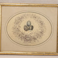 Lot 026 - Antique Victorian Family Portrait Composite With Three Photographs Mounted On Printed Floral Wreath With Birds And Nest, In Gilt Frame, 10-5/8" x 8-3/4"