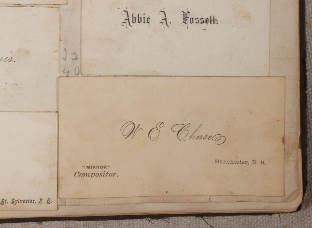Lot 027 - Antique Victorian Scrapbook Of Approximately 200 Calling Cards And Business Cards Including Hand-Colored And Hand-Signed Examples, Photography, Railroad, And Other Trades