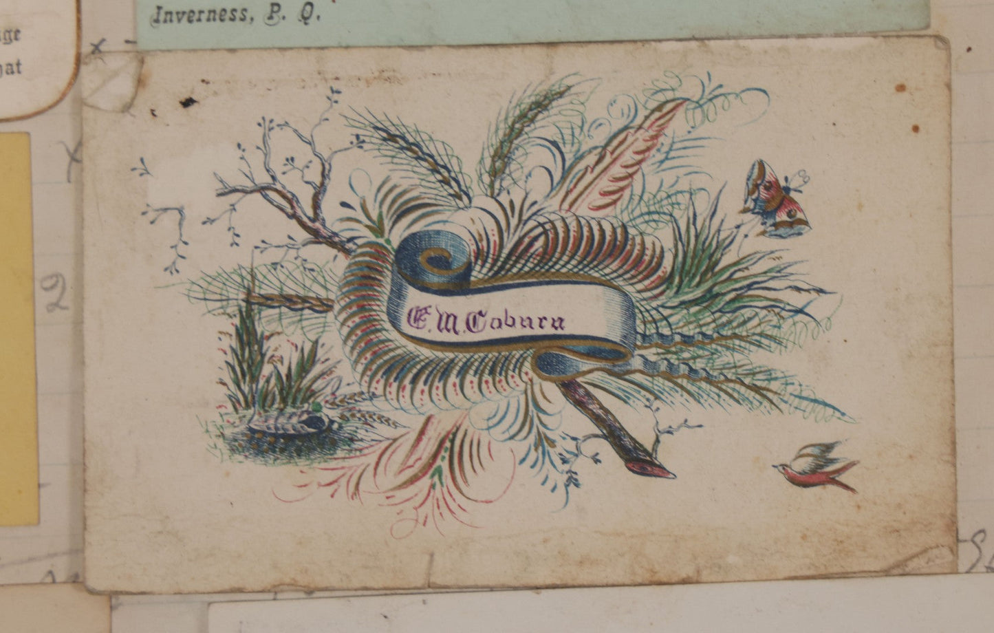 Lot 027 - Antique Victorian Scrapbook Of Approximately 200 Calling Cards And Business Cards Including Hand-Colored And Hand-Signed Examples, Photography, Railroad, And Other Trades