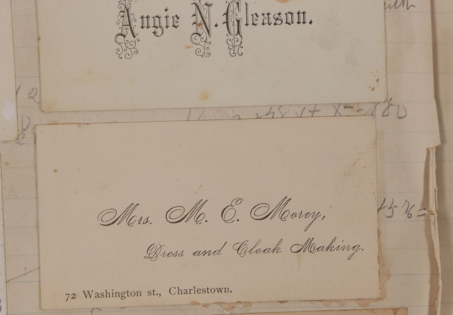 Lot 027 - Antique Victorian Scrapbook Of Approximately 200 Calling Cards And Business Cards Including Hand-Colored And Hand-Signed Examples, Photography, Railroad, And Other Trades
