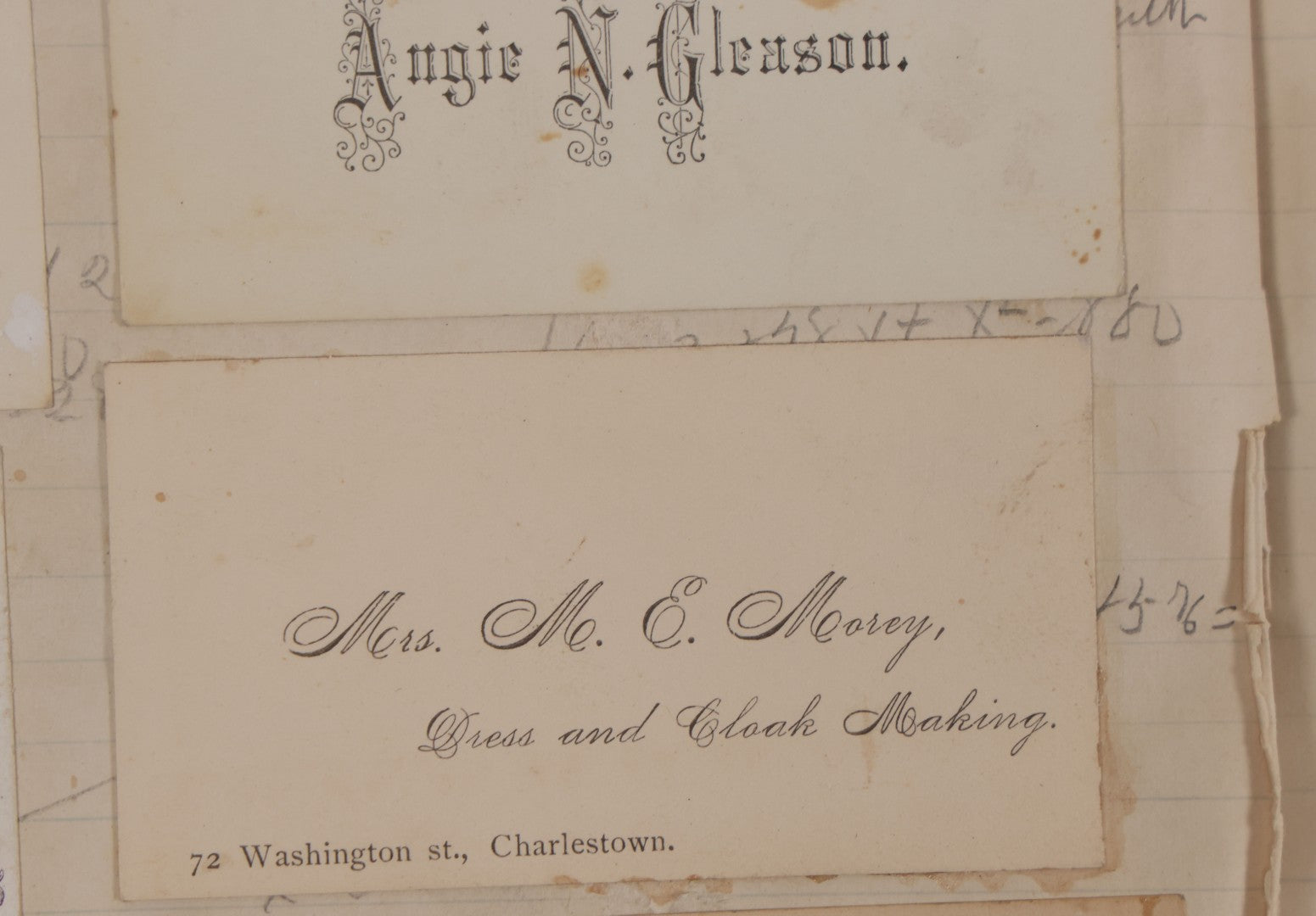 Lot 027 - Antique Victorian Scrapbook Of Approximately 200 Calling Cards And Business Cards Including Hand-Colored And Hand-Signed Examples, Photography, Railroad, And Other Trades