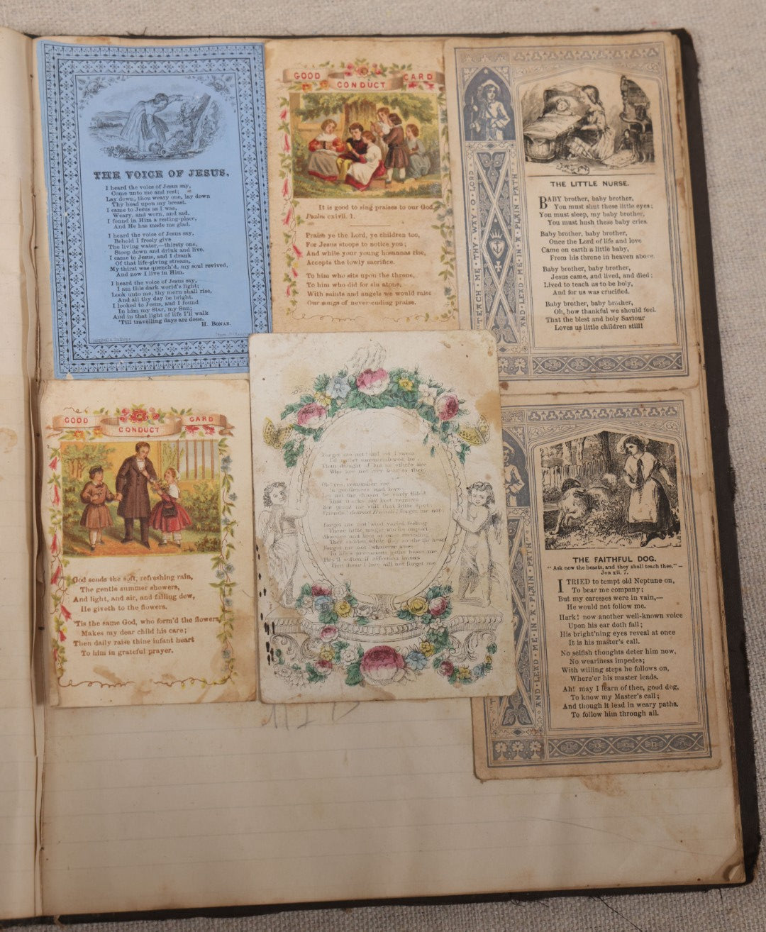 Lot 027 - Antique Victorian Scrapbook Of Approximately 200 Calling Cards And Business Cards Including Hand-Colored And Hand-Signed Examples, Photography, Railroad, And Other Trades