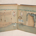 Lot 028 - Antique Hand-Painted Paper Dollhouse Book With Detailed Watercolor Interior Room Scenes, Furniture, And Figures, With Opening Doors, Handmade