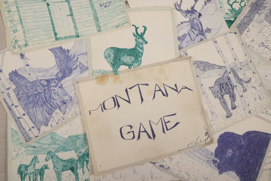 Lot 029 - Grouping Of 14 Vintage Pen And Ink Hand-Drawn Paper Illustrations Of Montana Game Animals By Fern C. Vinton (American, 1911-1993), Including Bison, Mountain Lion, Elk, Moose, And Pronghorn, 1960s