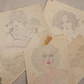 Lot 030 - Grouping Of Five Vintage Pencil On Paper Illustrations Of Whimsical Glamorous Women By Fern C. Vinton (American, 1911-1993), Including "All By Yourself In The Moonlight" And "Plain Bare Facts With Variations," 1930s