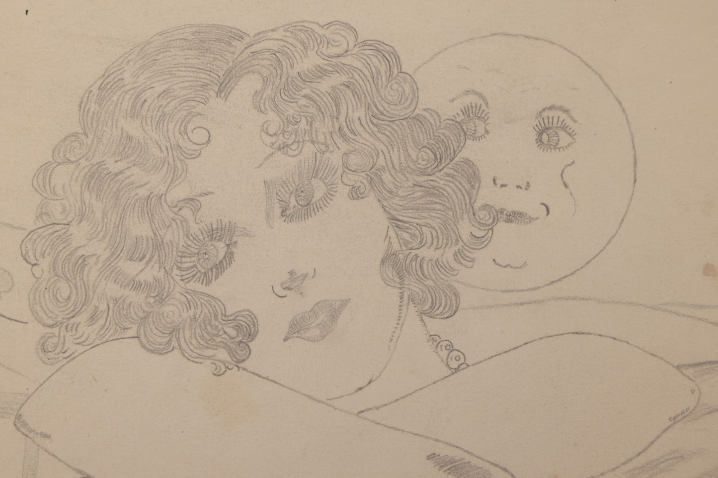 Lot 030 - Grouping Of Five Vintage Pencil On Paper Illustrations Of Whimsical Glamorous Women By Fern C. Vinton (American, 1911-1993), Including "All By Yourself In The Moonlight" And "Plain Bare Facts With Variations," 1930s