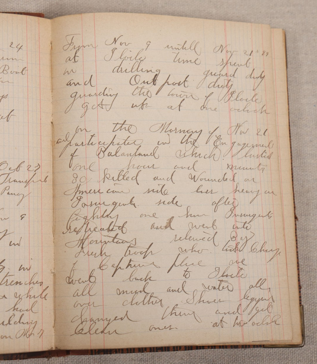 Lot 031 - Antique Philippine-American War Soldier's Log Book And Journal, 26th Infantry U.S.V., Enlisted Lawrence, Massachusetts, 1899-1900, With Battle Of Balantang Account