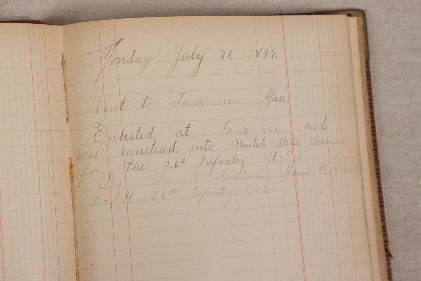 Lot 031 - Antique Philippine-American War Soldier's Log Book And Journal, 26th Infantry U.S.V., Enlisted Lawrence, Massachusetts, 1899-1900, With Battle Of Balantang Account
