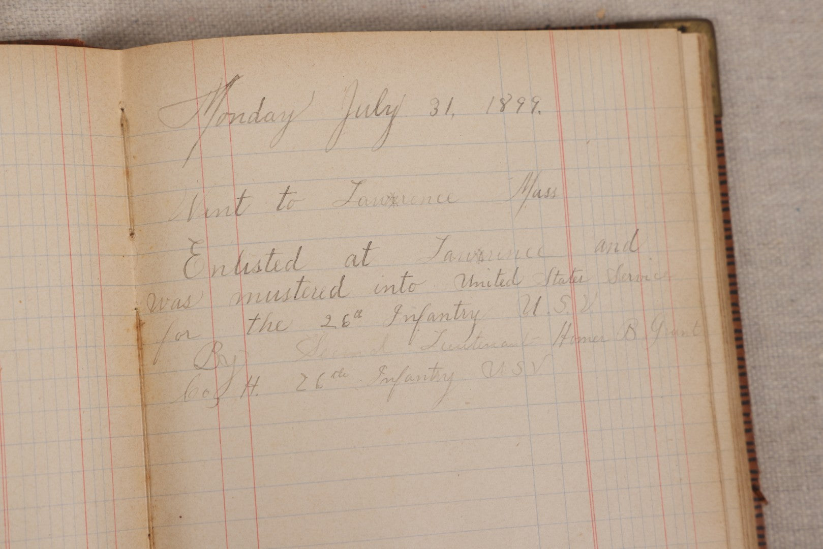 Lot 031 - Antique Philippine-American War Soldier's Log Book And Journal, 26th Infantry U.S.V., Enlisted Lawrence, Massachusetts, 1899-1900, With Battle Of Balantang Account