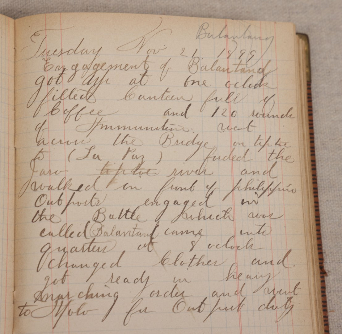 Lot 031 - Antique Philippine-American War Soldier's Log Book And Journal, 26th Infantry U.S.V., Enlisted Lawrence, Massachusetts, 1899-1900, With Battle Of Balantang Account