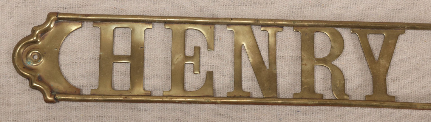 Lot 032 - Antique Brass Name Sign From The E. Hilberg Shaving Parlor, Henry E. Hilberg (1849-1931), Barber, Beaver Falls, Pennsylvania