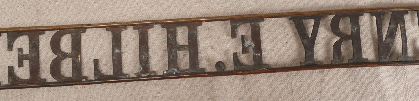 Lot 032 - Antique Brass Name Sign From The E. Hilberg Shaving Parlor, Henry E. Hilberg (1849-1931), Barber, Beaver Falls, Pennsylvania