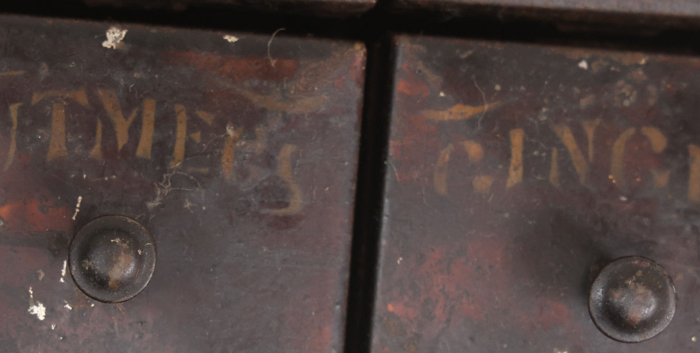 Lot 034 - Antique Toleware Spice Box With Six Interior Tins By Kreamer, Labeled Mace, Cinnamon, Cloves, Allspice, Nutmeg, And Ginger