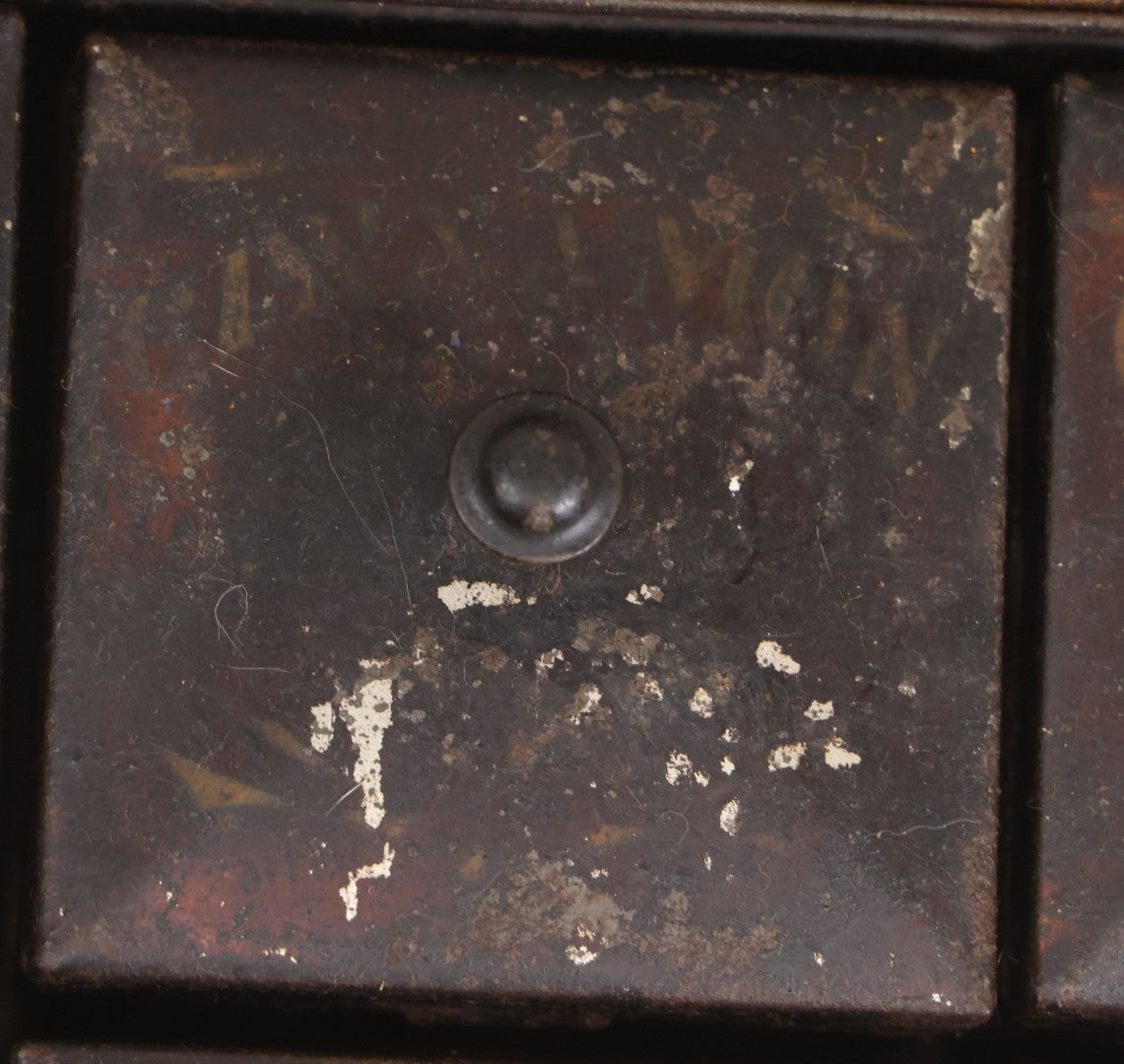 Lot 034 - Antique Toleware Spice Box With Six Interior Tins By Kreamer, Labeled Mace, Cinnamon, Cloves, Allspice, Nutmeg, And Ginger