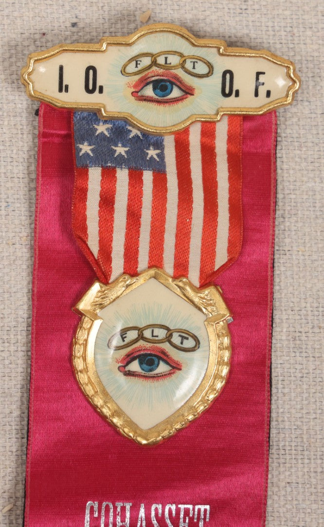 Lot 036 - Antique Odd Fellows I.O.O.F.. Cohasset Lodge No. 99 Reversible Lodge And Mourning Ribbon, Troy, New Hampshire