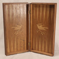 Lot 046 - Antique Folk Art Inlaid Wood Folding Chess, Checkers, And Backgammon Game Board With Bird Motifs