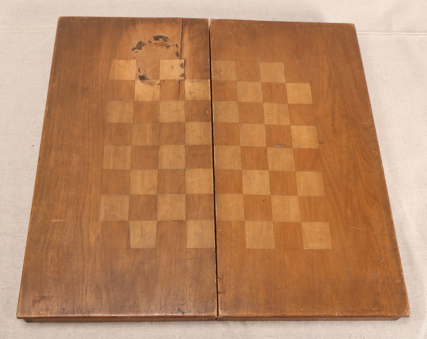 Lot 046 - Antique Folk Art Inlaid Wood Folding Chess, Checkers, And Backgammon Game Board With Bird Motifs