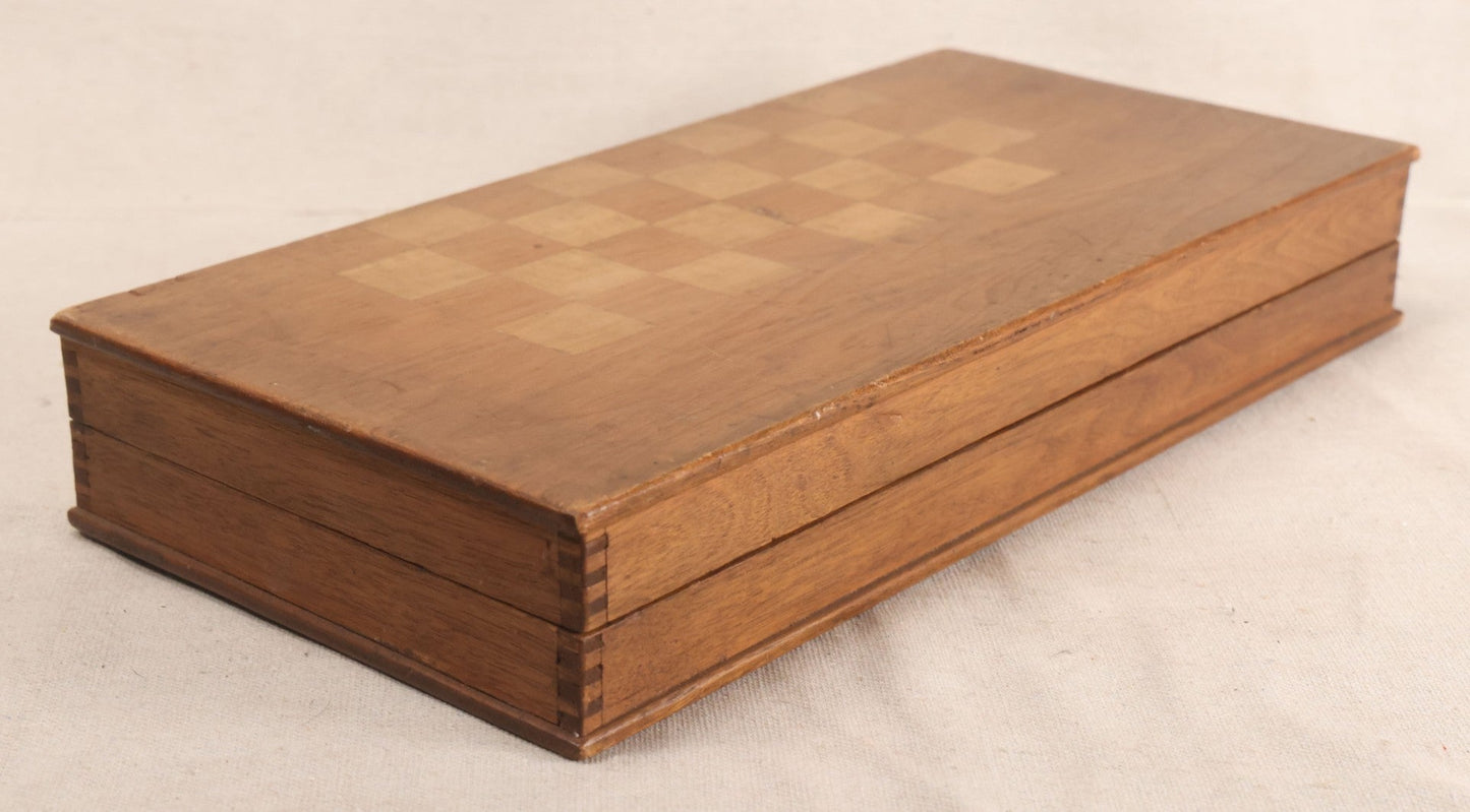 Lot 046 - Antique Folk Art Inlaid Wood Folding Chess, Checkers, And Backgammon Game Board With Bird Motifs