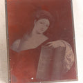 Lot 047 - Antique Copper Printing Plate On Wood Block, Portrait Of A Young Woman With Book