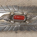 Lot 049 - Vintage Southwestern Sterling Silver And Coral Hair Barrette With Leaf Appliques And Stampwork