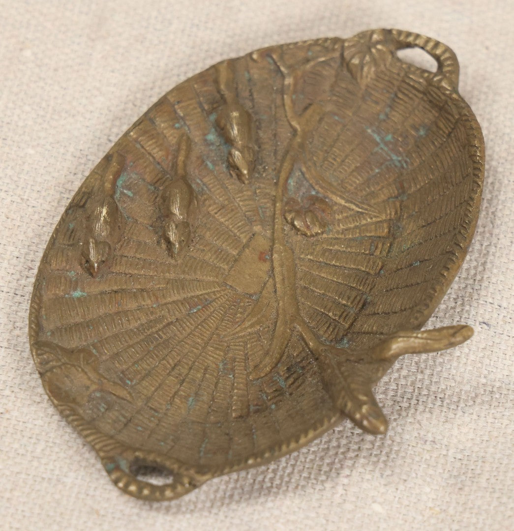 Lot 050 - Antique French Aesthetic Movement Brass Tray With Basket-Weave Ground, Branch, And Mouse Motifs, Marked France