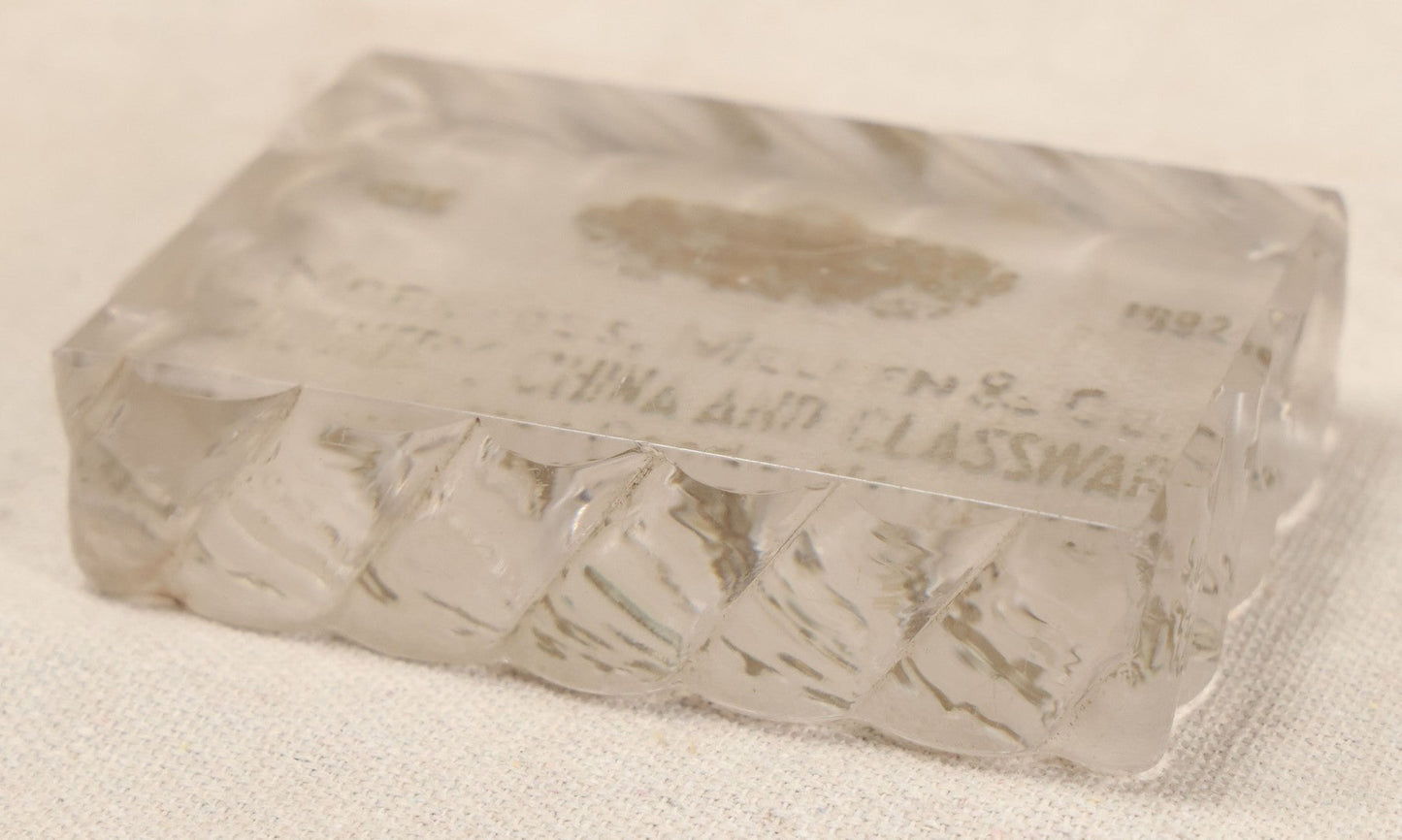 Lot 051 - Antique Reverse-Painted Glass Advertising Paperweight For Norcross, Mellen & Co., Crockery, China And Glassware, Lamp Goods, 14 To 20 Merchants Row, Boston, Massachusetts, 1815-1892