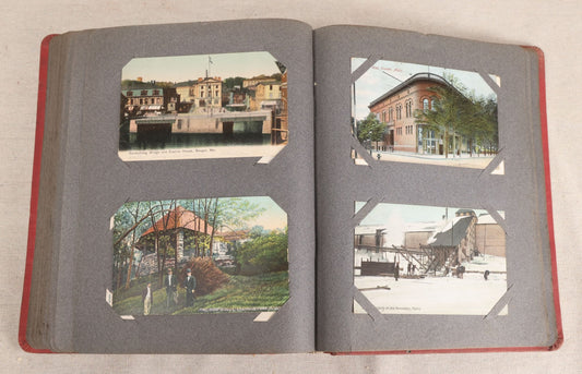 Lot 054 - Antique Postcard Album With Red Cover Containing Approximately 150 Antique And Vintage Postcards, New England, Holidays Including Christmas And Easter, Domestic, And International Subjects