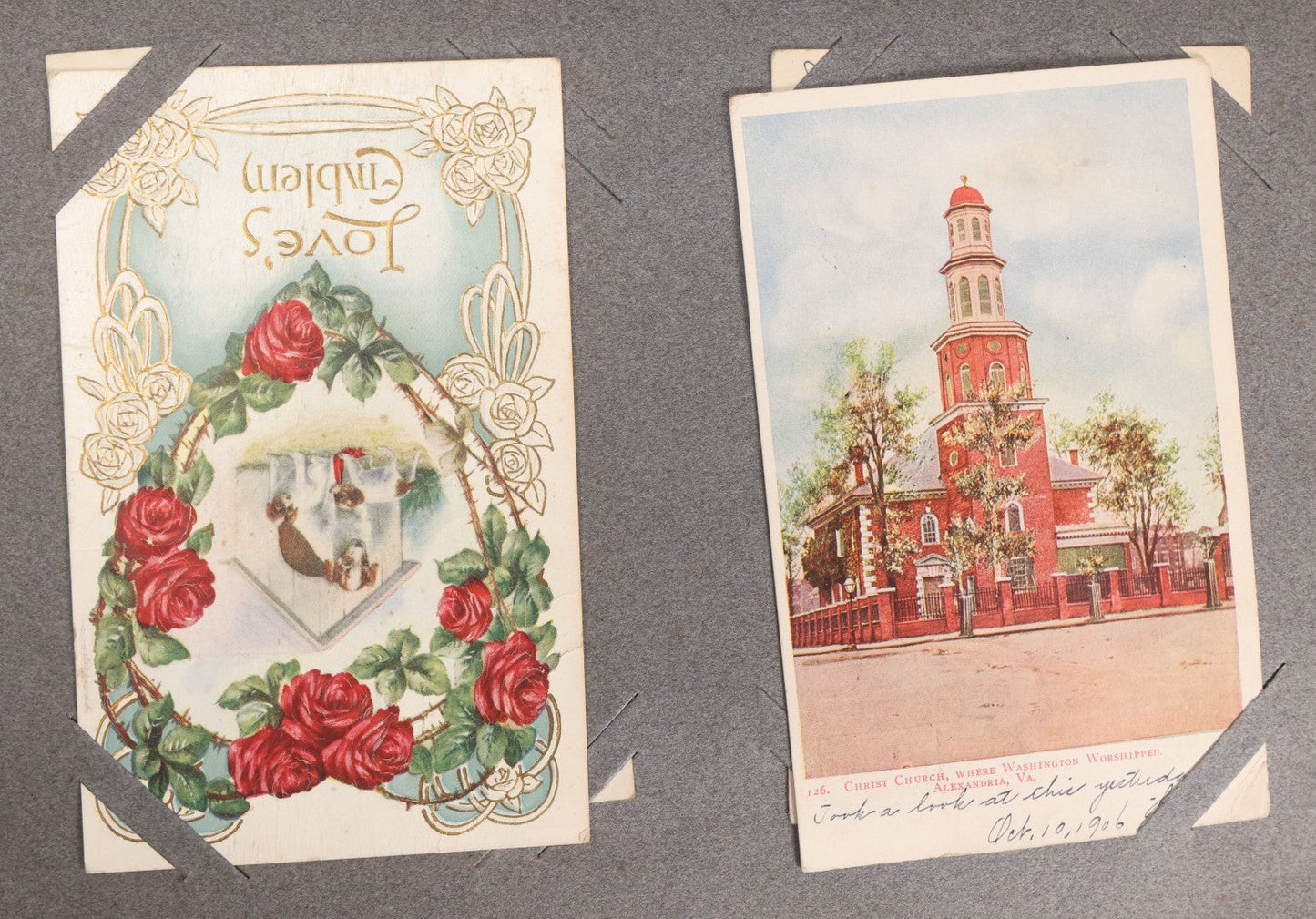 Lot 054 - Antique Postcard Album With Red Cover Containing Approximately 150 Antique And Vintage Postcards, New England, Holidays Including Christmas And Easter, Domestic, And International Subjects