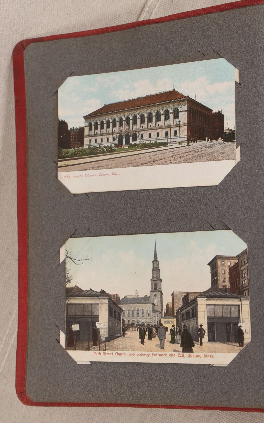 Lot 054 - Antique Postcard Album With Red Cover Containing Approximately 150 Antique And Vintage Postcards, New England, Holidays Including Christmas And Easter, Domestic, And International Subjects