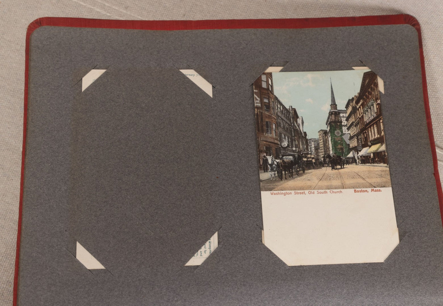 Lot 054 - Antique Postcard Album With Red Cover Containing Approximately 150 Antique And Vintage Postcards, New England, Holidays Including Christmas And Easter, Domestic, And International Subjects