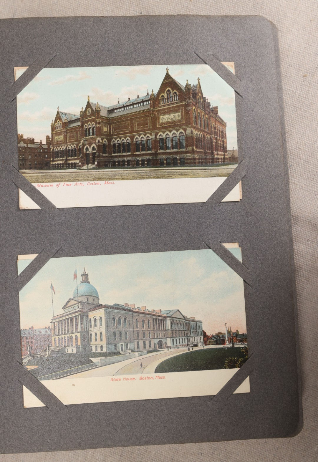 Lot 054 - Antique Postcard Album With Red Cover Containing Approximately 150 Antique And Vintage Postcards, New England, Holidays Including Christmas And Easter, Domestic, And International Subjects