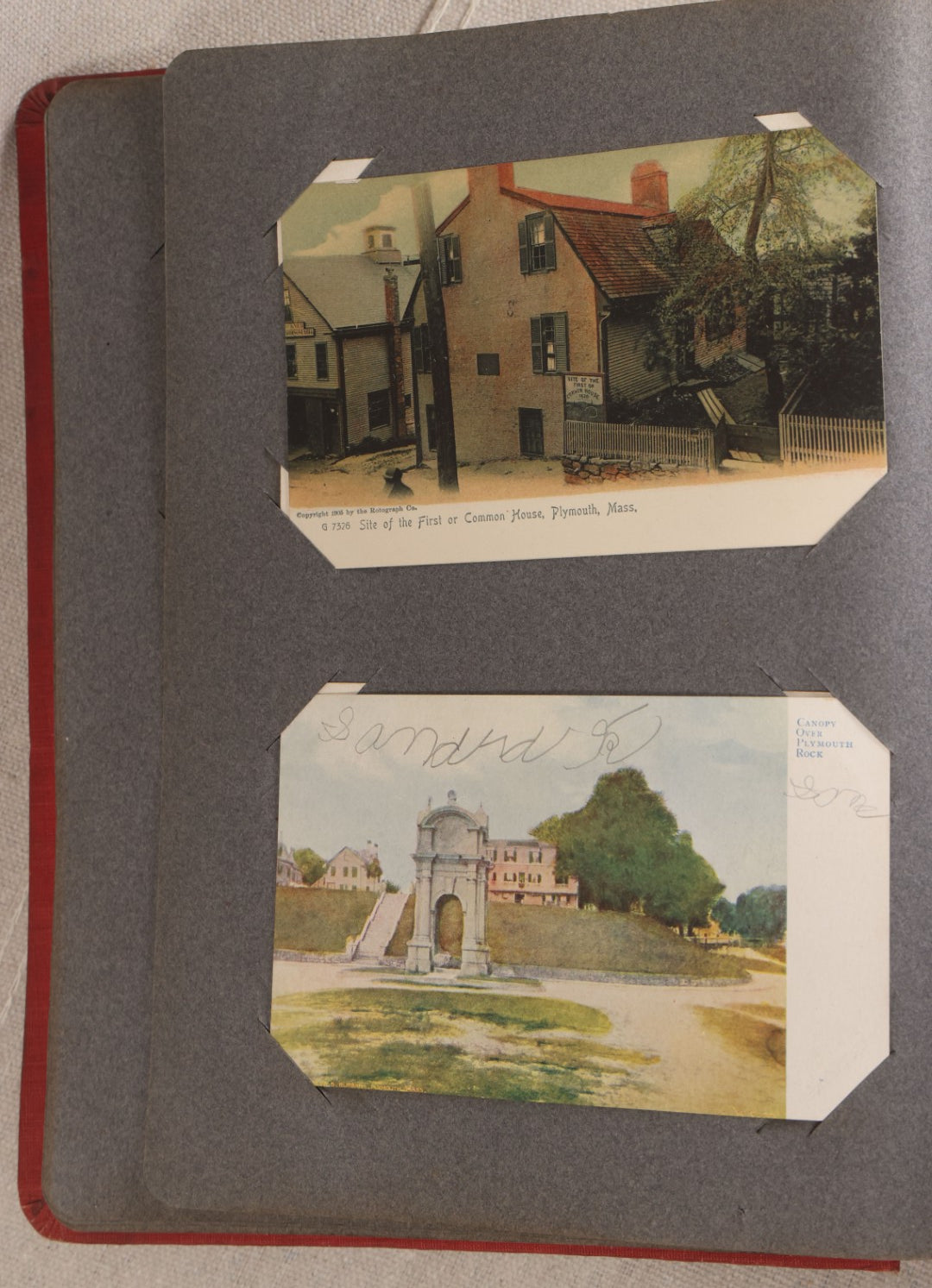 Lot 054 - Antique Postcard Album With Red Cover Containing Approximately 150 Antique And Vintage Postcards, New England, Holidays Including Christmas And Easter, Domestic, And International Subjects