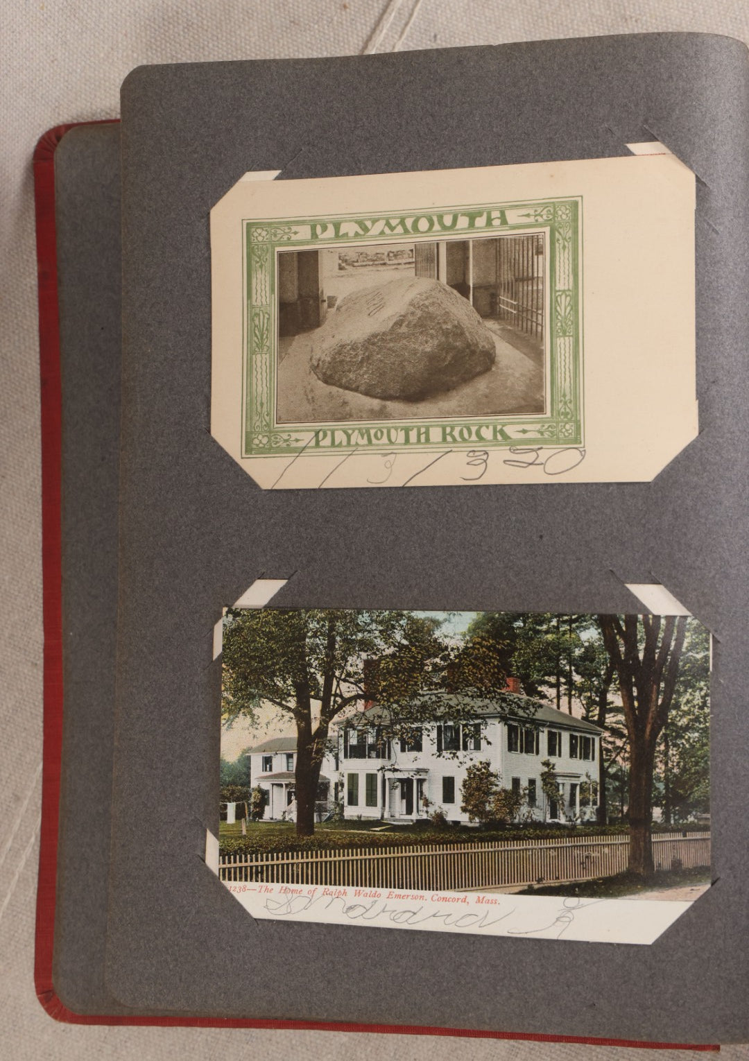 Lot 054 - Antique Postcard Album With Red Cover Containing Approximately 150 Antique And Vintage Postcards, New England, Holidays Including Christmas And Easter, Domestic, And International Subjects
